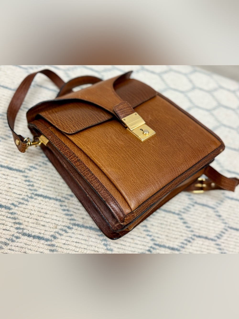 BALLY Vintage 90s Unisex Classic Brown Boar Leather 2-Way Top Handle W/ Org. Key - Picture 6 of 16